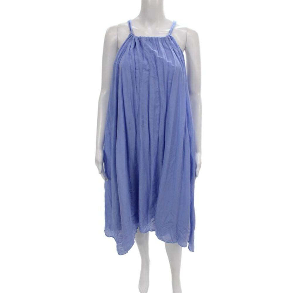 CP Shades Women Sundress Blue Halter Midi Cotton Sleeveless Size S